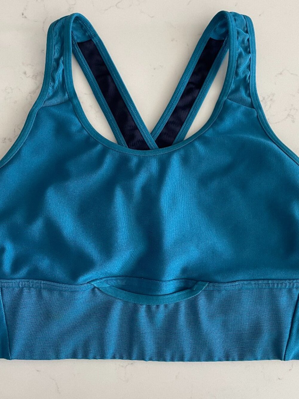Under Armour Crossback Clutch Heat Gear Fabric Sports Bra Duotone Blue Sz S